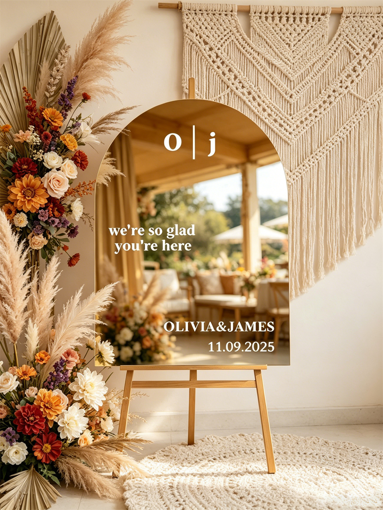 Mirror acrylic welcome signs, golden mirror wedding direction signs, custom wedding direction signs, ceremony welcome signs